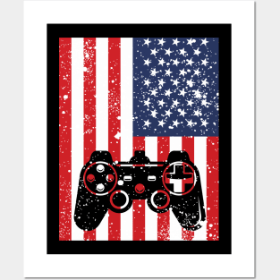 4th Of July Gamer Vintage American Flag Video Game Posters and Art